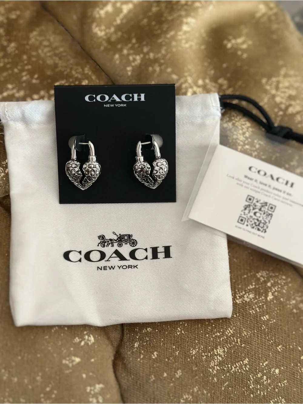 NWT! COACH Silver-Tone Broken Heart Hoop Earrings - Picture 3 of 6